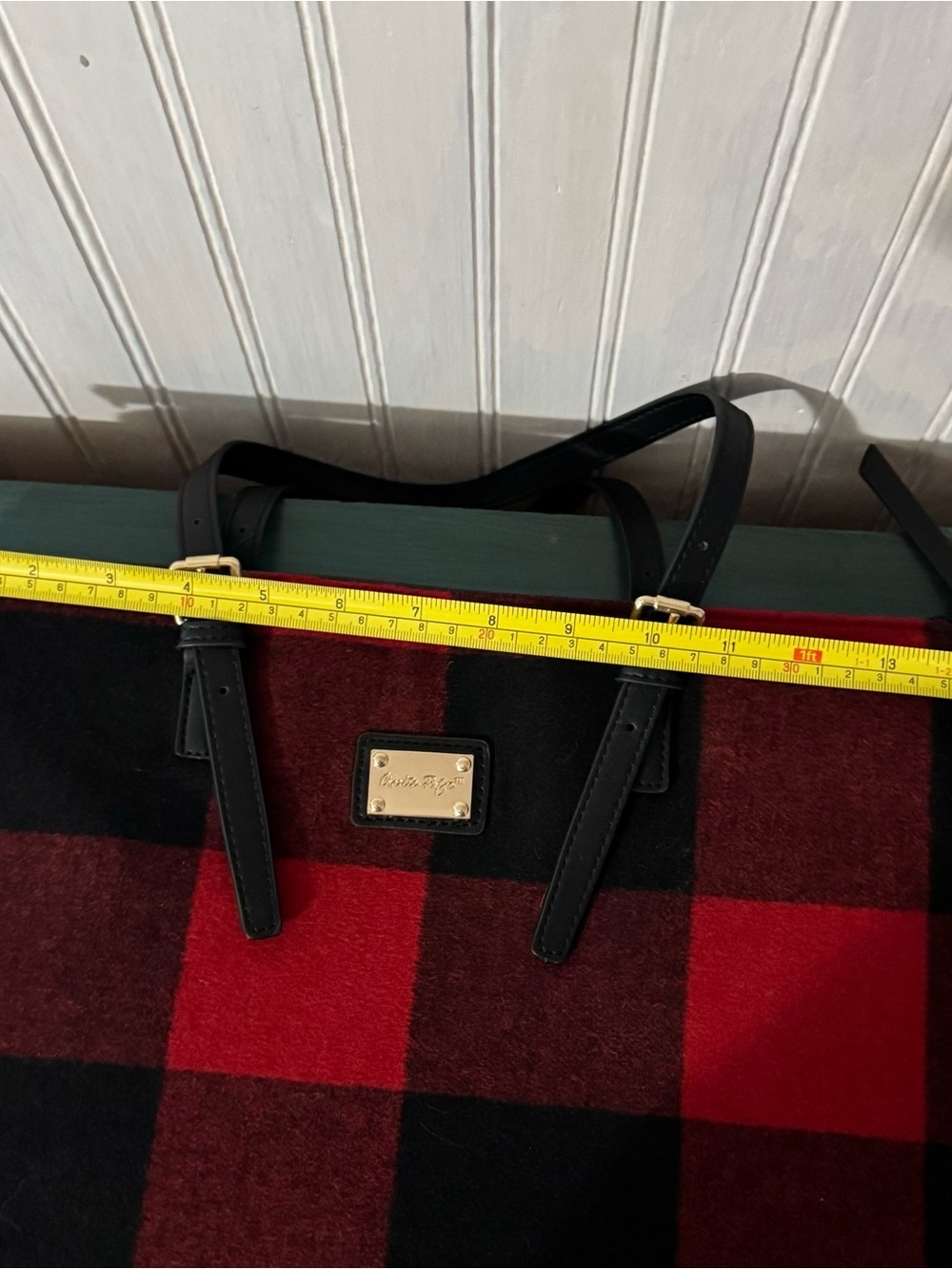 Charlie Paige Red & Black Buffalo Plaid Shoulder Tote Bag - Picture 4 of 14